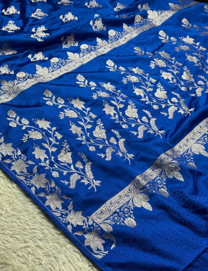 Royal blue colour premium Banarasi Mashru katan silk saree