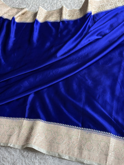 Royal blue with cream colour premium Banarasi Mashru katan silk saree MK313