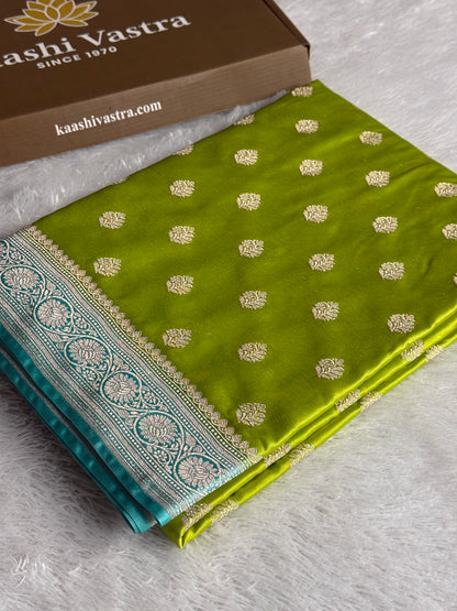 Parrot green with sea blue premium Banarasi Mashru katan silk saree MK290