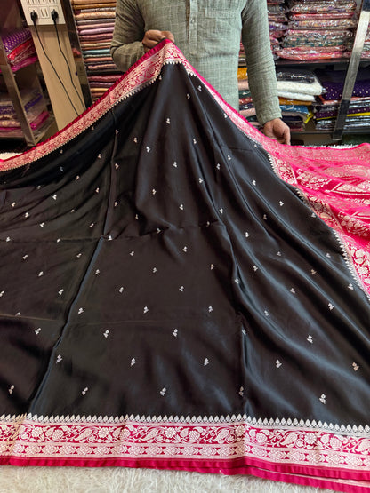 Black and cherry red premium Banarasi Mashru katan silk saree MK281