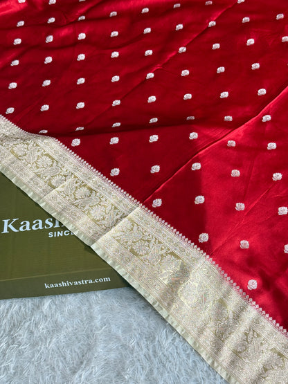 Maroon with cream premium Banarasi Mashru katan silk saree MK182