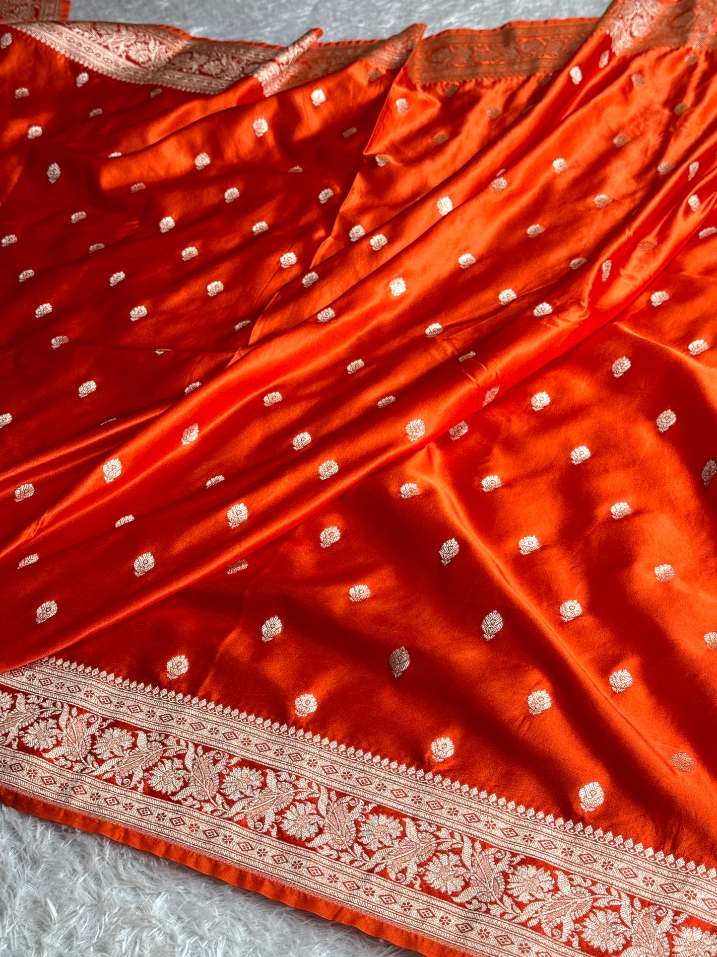Orange colour premium Banarasi Mashru katan silk saree MK291