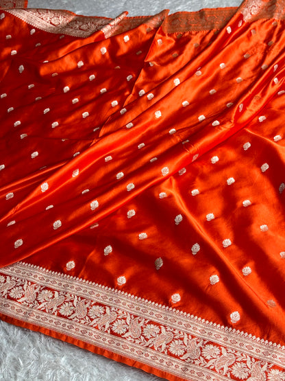 Orange colour premium Banarasi Mashru katan silk saree MK291