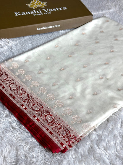 Red and off white Premium Banarasi Mashru katan silk saree MK236