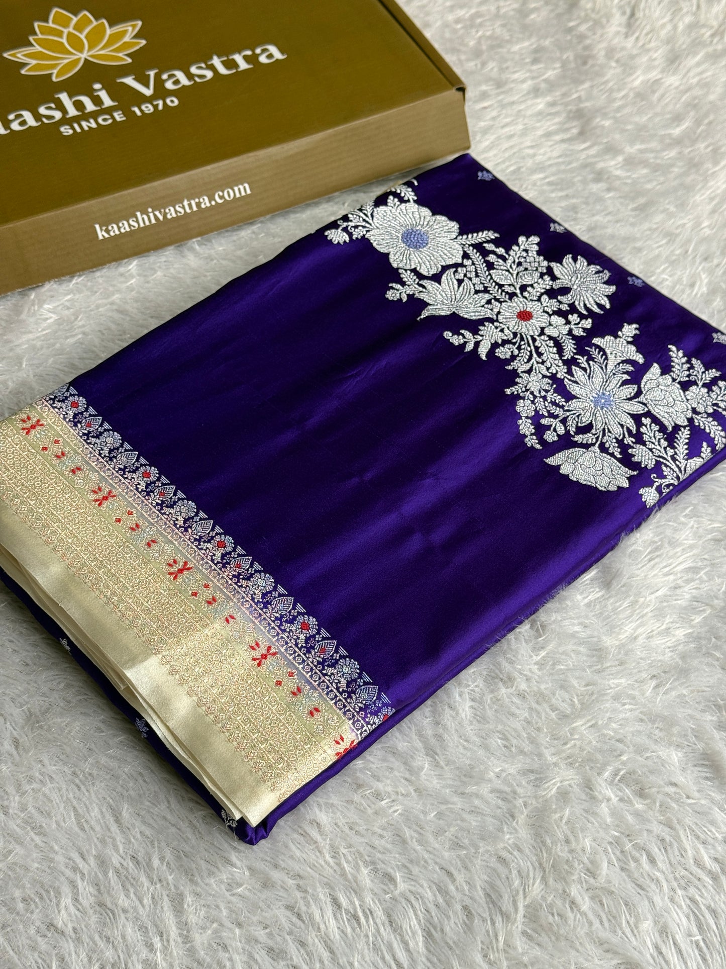 Purple with cream colour premium Banarasi Mashru katan silk saree MK312