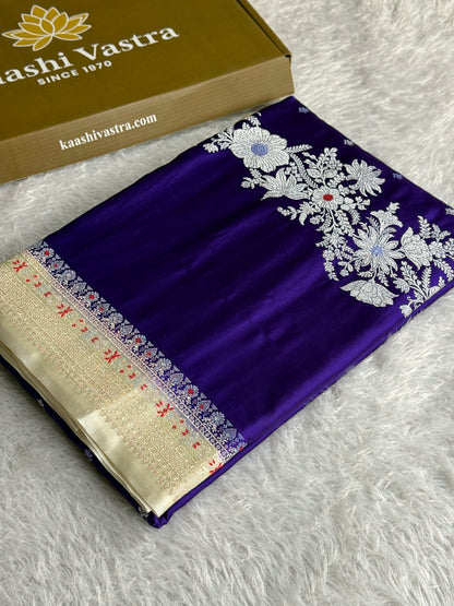 Purple with cream colour premium Banarasi Mashru katan silk saree MK312