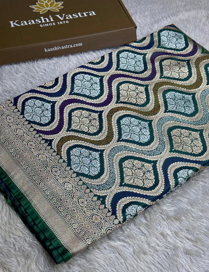 Rama green premium Banarasi Mashru katan silk saree MK206