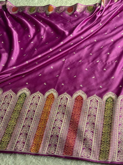 Lavender colour premium Banarasi Mashru katan silk saree MK315