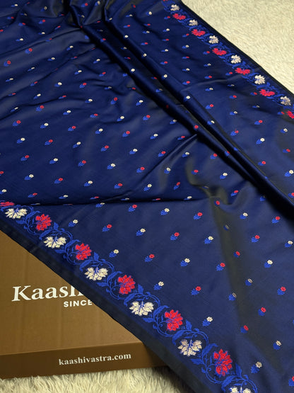 Navy blue premium Banarasi tilfi Mashru katan silk saree MK237