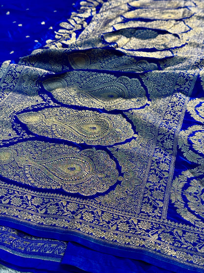 Royal blue premium Banarasi Mashru Katan silk saree MK164