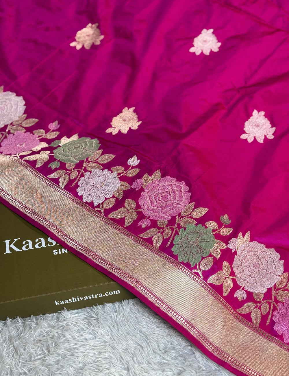 Rani pink premium Banarasi pure handloom silk saree KS101