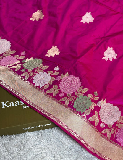 Rani pink premium Banarasi pure handloom silk saree KS101
