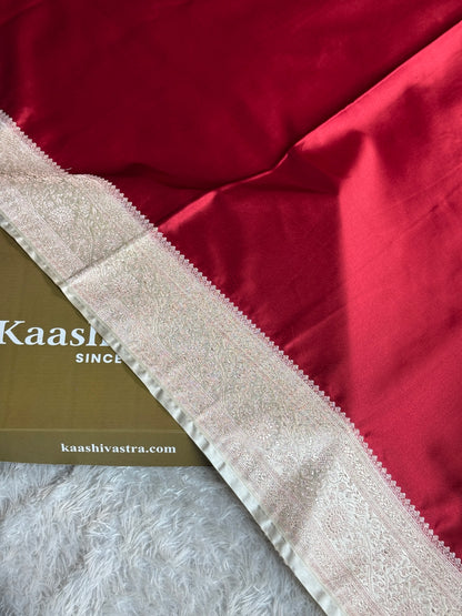 Maroon with off white premium Banarasi Mashru katan silk saree MK284
