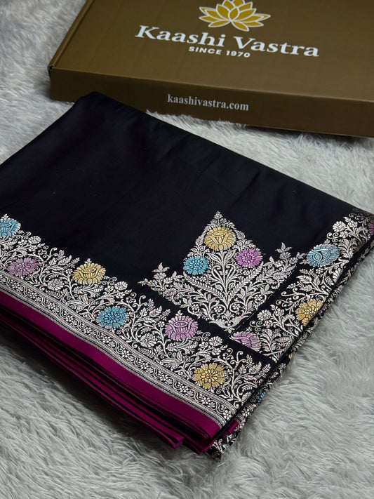 Black premium Banarasi Mashru katan silk saree MK243