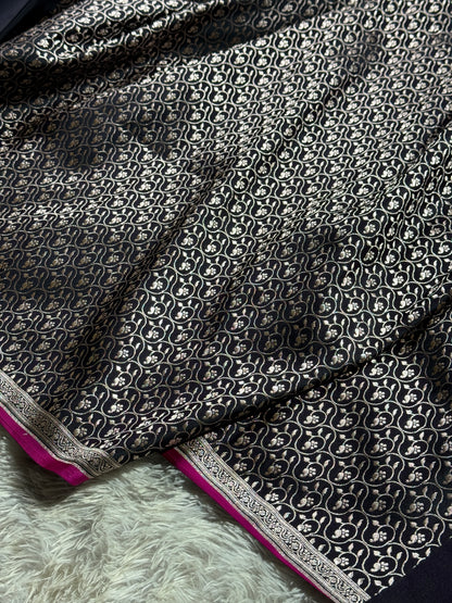 Black premium Banarasi Mashru katan silk saree MK243