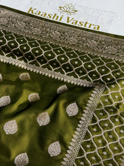 Mehandi green Banarasi Mashru katan silk saree MK157