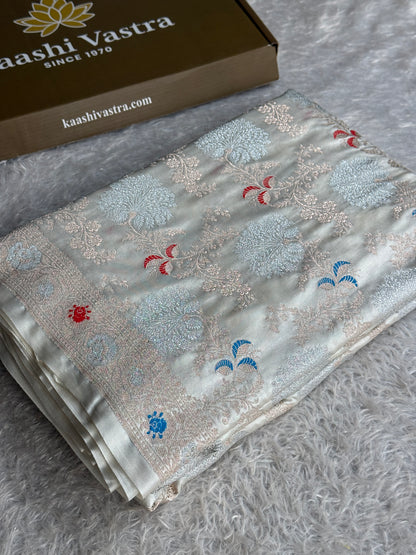 Off white colour premium Banarasi tilfi Mashru katan silk saree MK330
