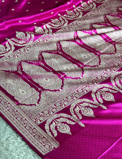 Rani pink premium Banarasi Mashru katan silk saree MK271