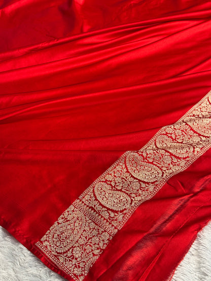 Red colour premium Banarasi Mashru katan silk saree MK309