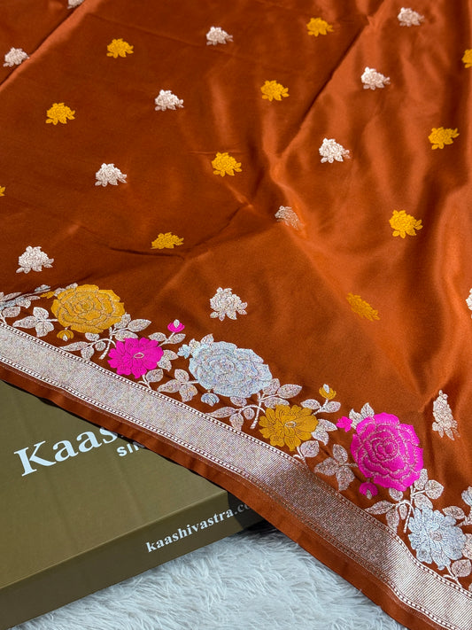 Brown tilfi Banarasi Mashru katan silk saree MK217