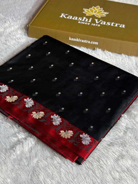 Black color premium Banarasi Mashru katan silk saree MK235