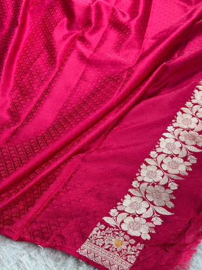 Hot pink colour premium Banarasi Mashru katan silk saree MK292