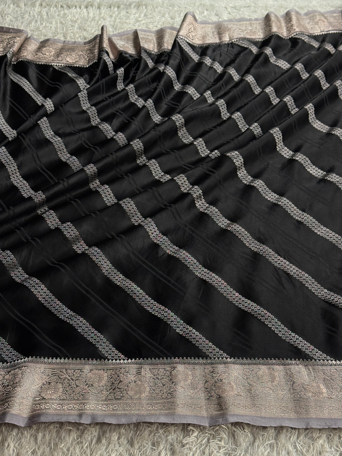 Black and grey colour premium Banarasi Mashru katan silk MK342