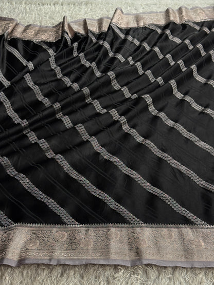 Black and grey colour premium Banarasi Mashru katan silk MK342