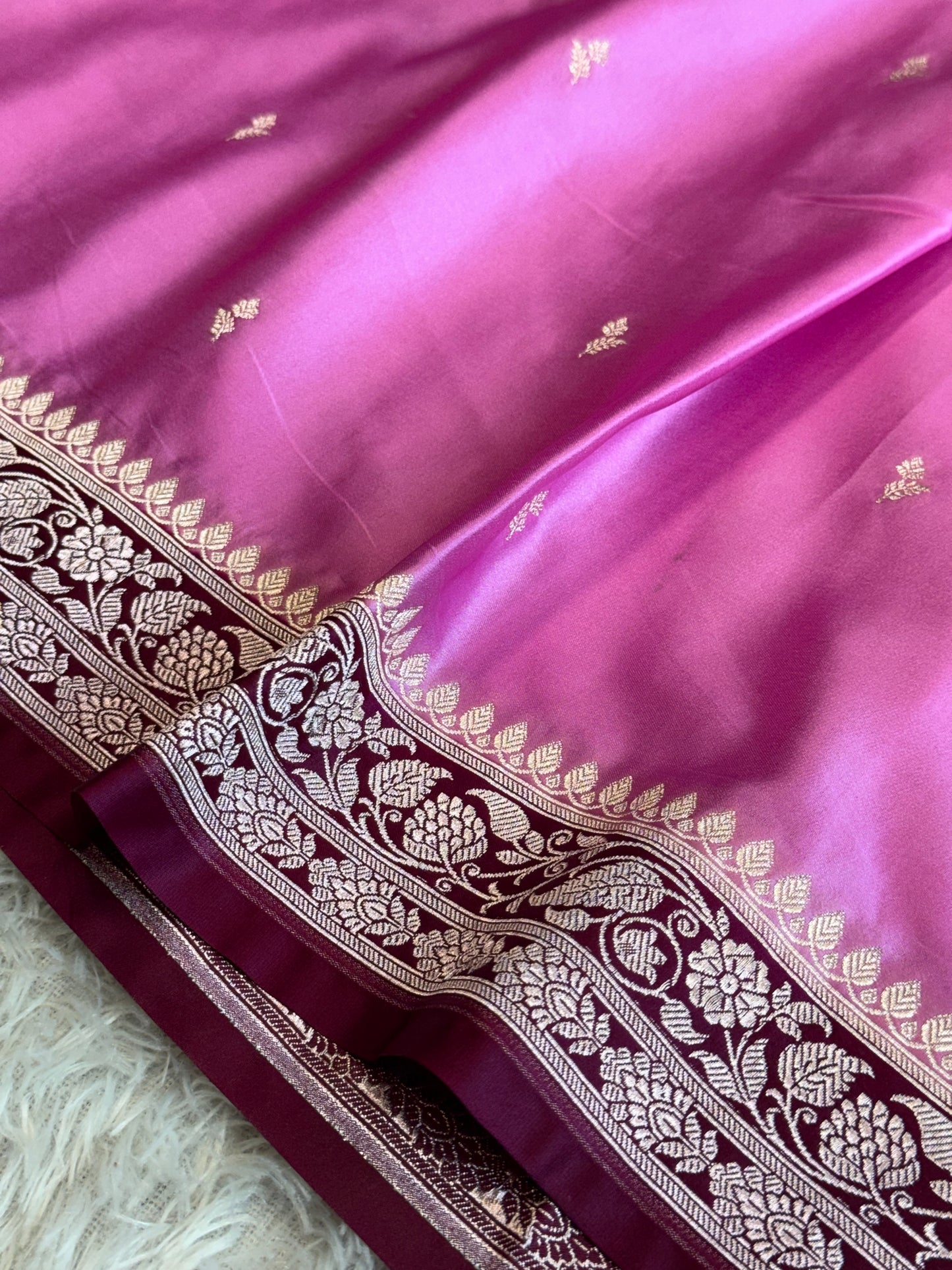 Pink with brown colour premium Banarasi Mashru katan silk saree MK281