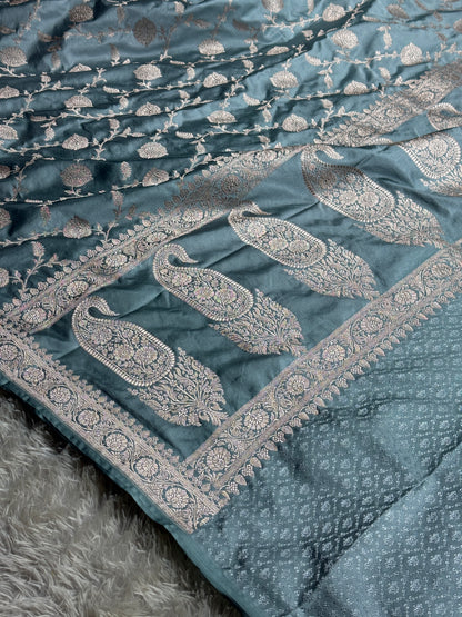 Pastel light blue premium Banarasi Mashru katan silk saree MK250