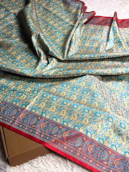 Sea blue premium Banarasi jamawar tanchui katan silk saree JKT101
