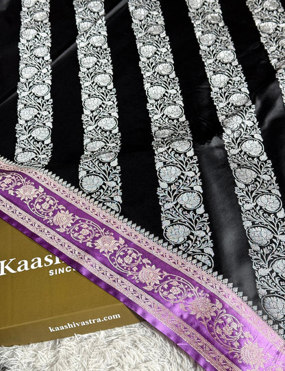 Black and lavender colour premium Banarasi Mashru katan silk saree MK279