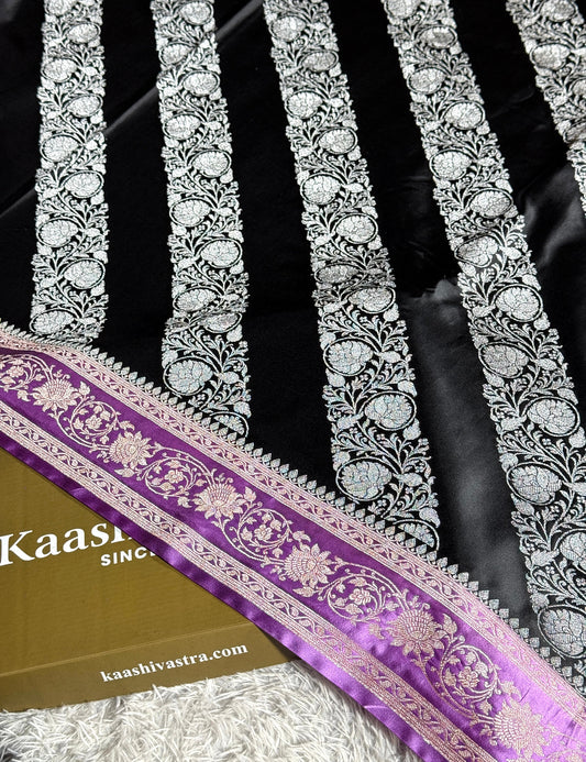 Black and lavender colour premium Banarasi Mashru katan silk saree MK279