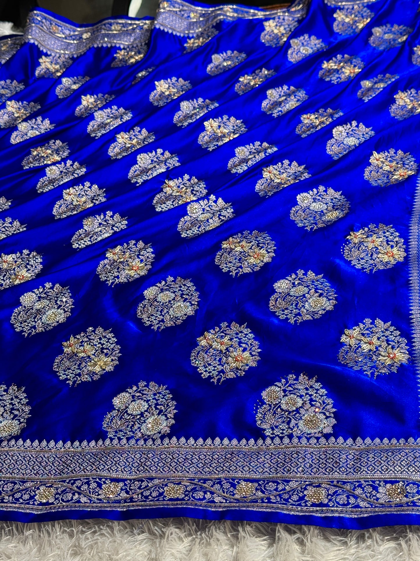 New Bridal Royal blue premium Banarasi Mashru katan silk saree MKB101