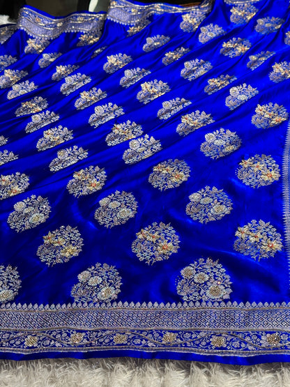 New Bridal Royal blue premium Banarasi Mashru katan silk saree MKB101