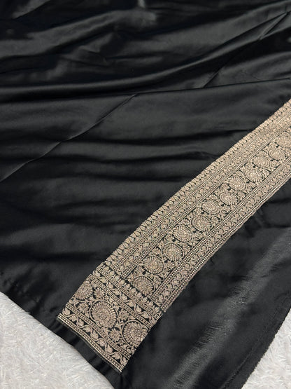 Black colour premium Banarasi Mashru katan silk saree MK318