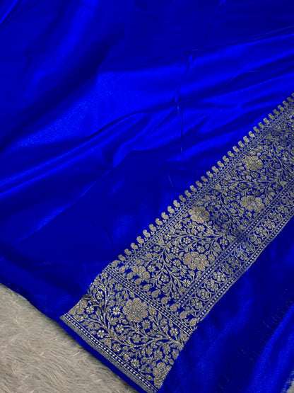 Royal blue and rose pink premium Banarasi Mashru katan silk saree MK248