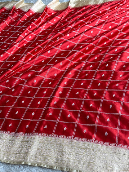 Maroon with cream colour premium Banarasi Mashru katan silk saree MK296