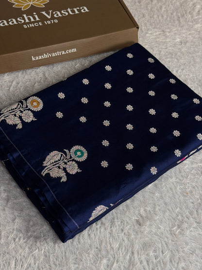 Navy colour premium Banarasi Mashru katan silk saree MK319
