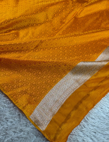 Mustard yellow premium Banarasi Mashru katan silk saree MK276