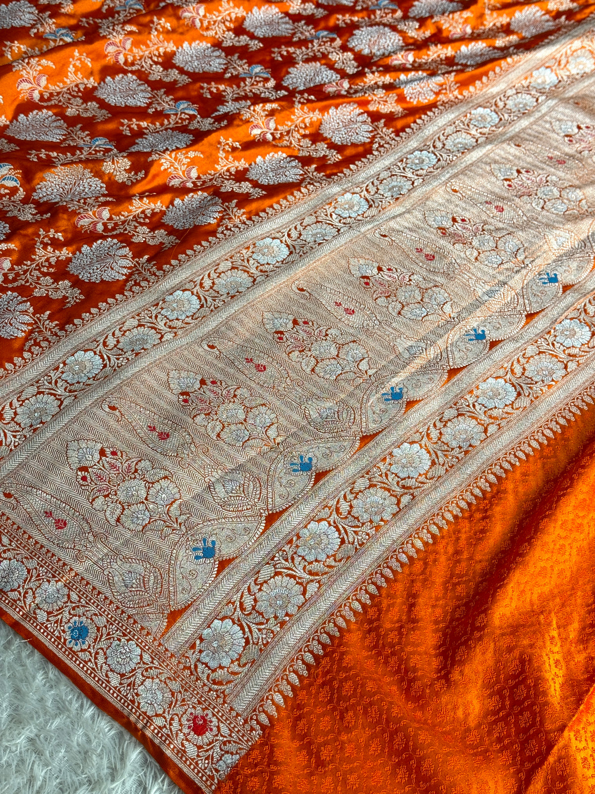 Orange colour premium Banarasi tilfi Mashru katan silk saree MK330