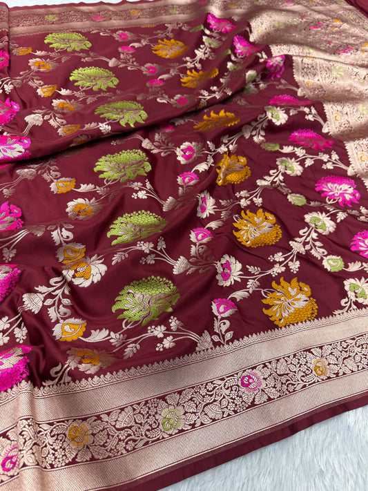Maroon premium Banarasi Mashru katan silk saree MK195