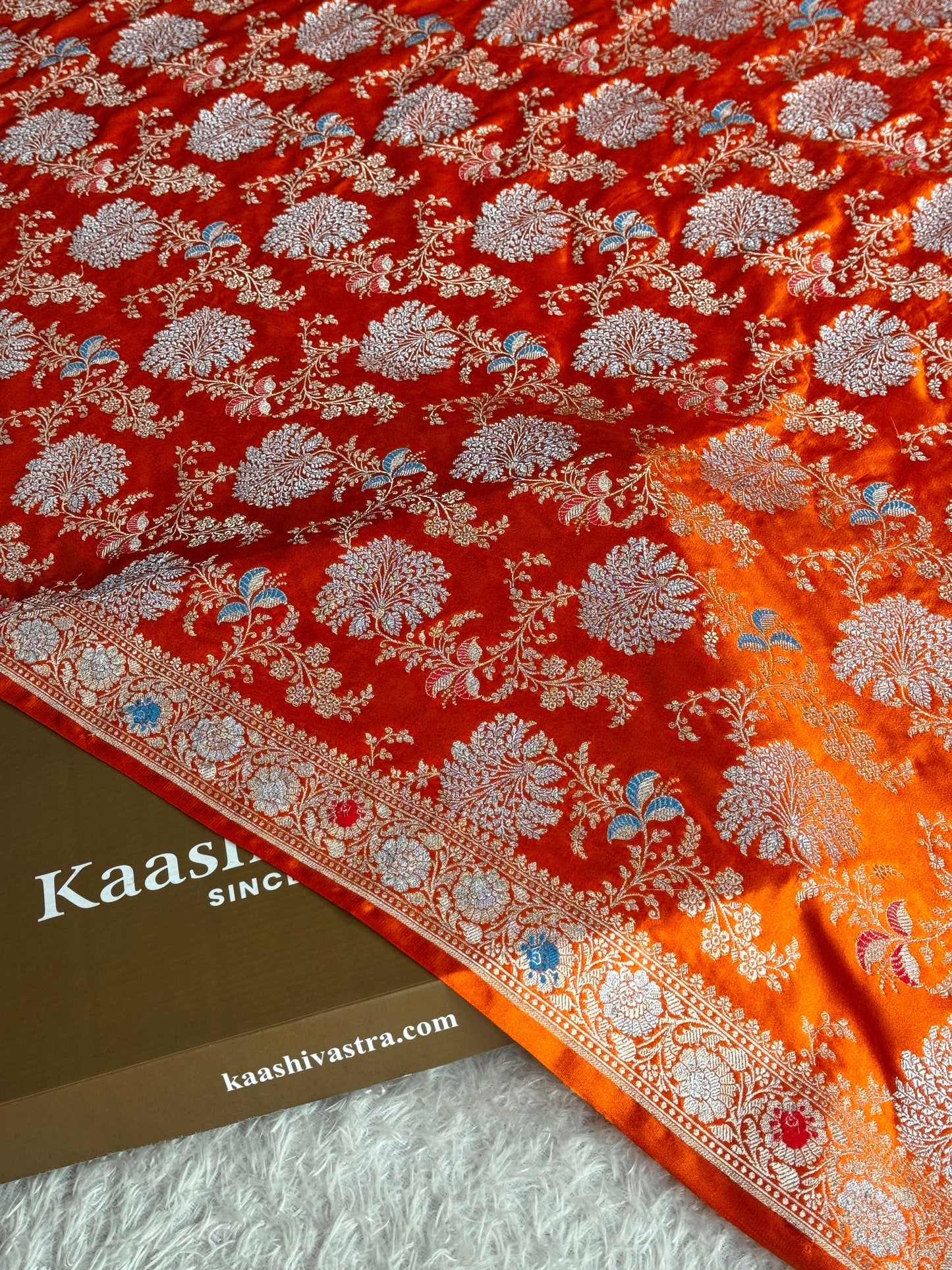 Orange colour premium Banarasi tilfi Mashru katan silk saree MK330