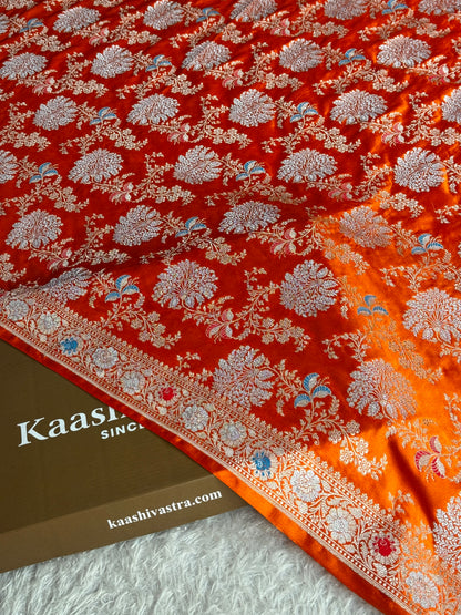 Orange colour premium Banarasi tilfi Mashru katan silk saree MK330