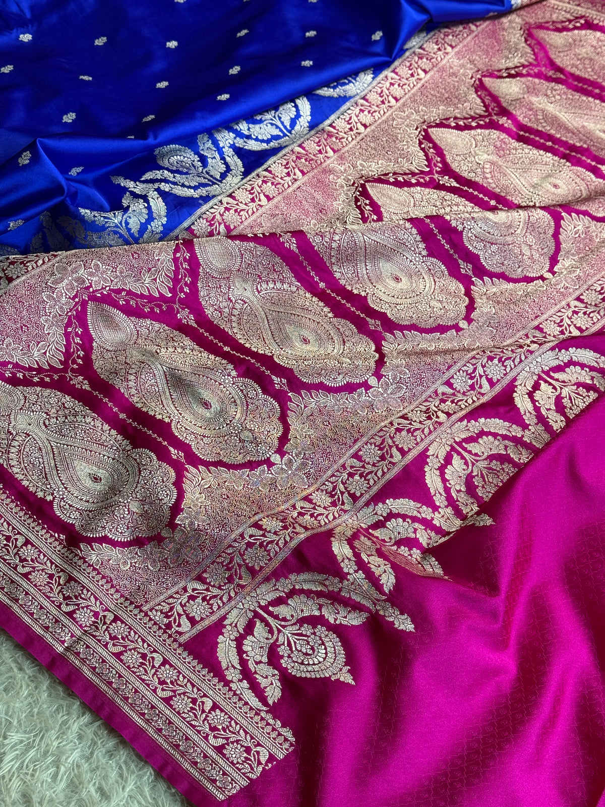 Royal blue with pink colour premium Banarasi Mashru katan silk saree MK286