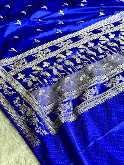 Royal blue premium Banarasi Mashru katan silk saree MK225
