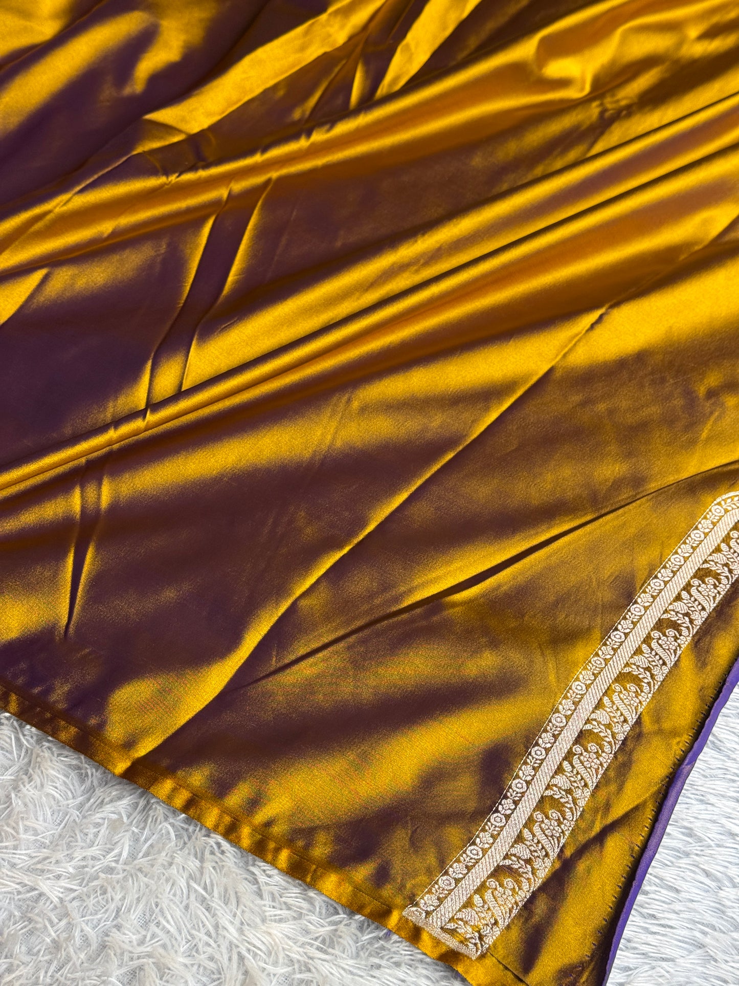 Dual shade mustard colour premium Banarasi Mashru katan silk saree MK336
