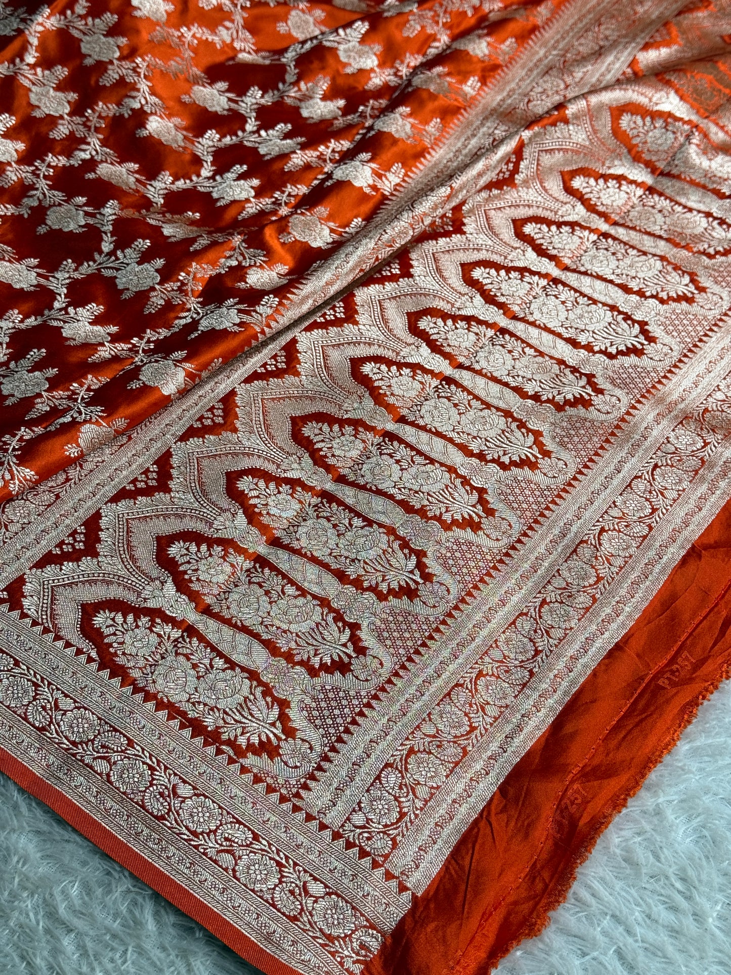 Orange colour premium Banarasi Mashru katan silk saree MK214