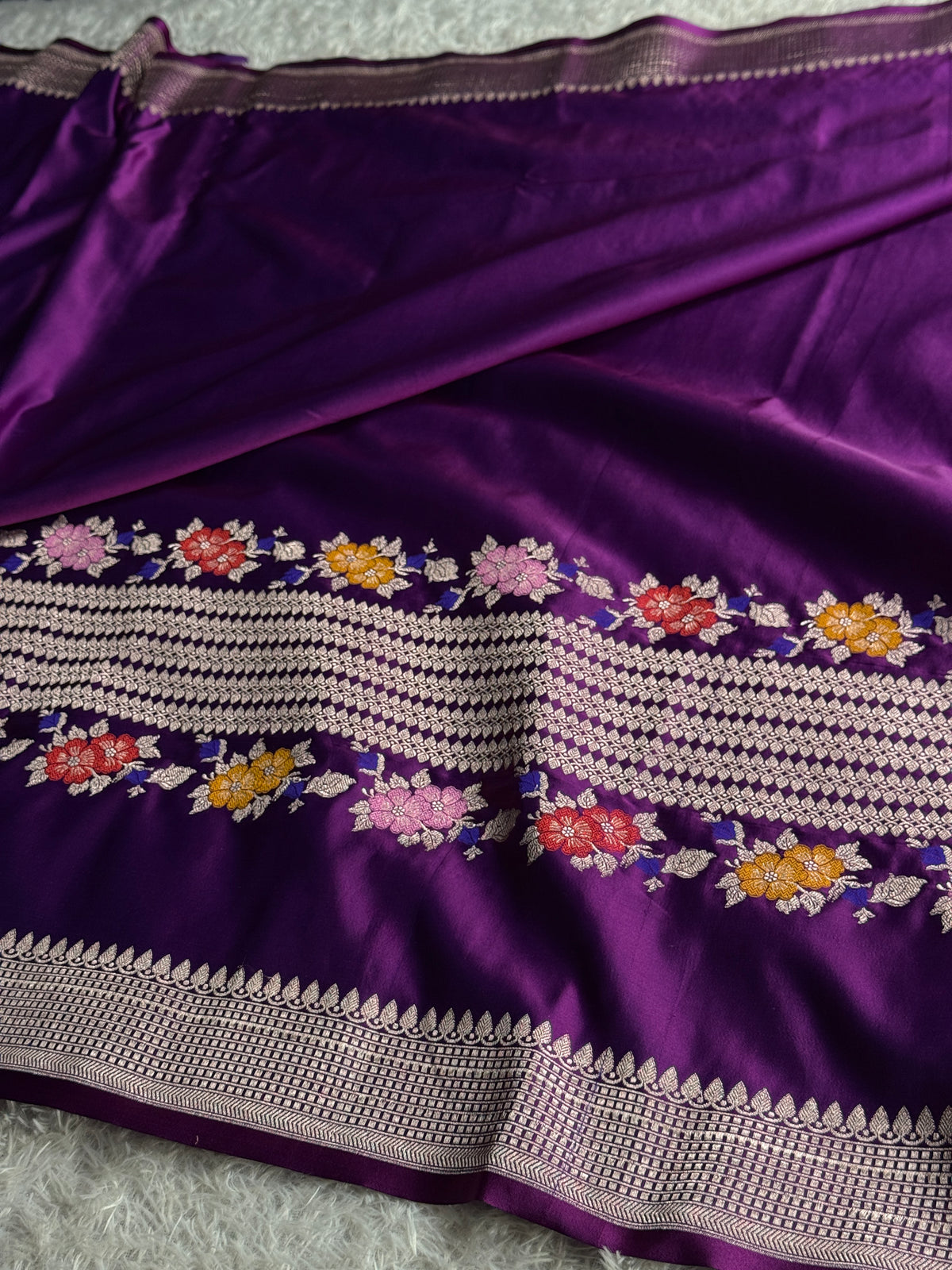 Purple colour premium Banarasi tilfi Mashru katan silk saree MK332