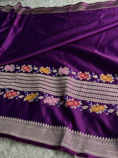 Purple colour premium Banarasi tilfi Mashru katan silk saree MK332